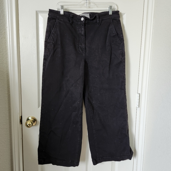 Everlane Black Wide-Leg Pants Crop Leg 14 - Picture 1 of 8